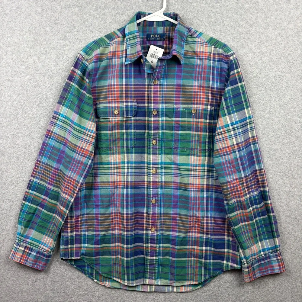 Polo Ralph Lauren Shirt Mens Medium Multicolor Plaid Oxford Workshirt NWT